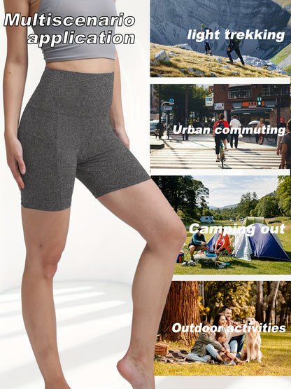 1pc Women's High-Waisted Yoga Shorts with Tummy Control & Pockets - Breathable Workout Gym Shorts, Tight-Fitting Low-Rise Athletic Pants for Summer, Gymnastics, Training (Black/Grey/Navy/Pink/ Brown) - Non-See-Through Quick-Dry