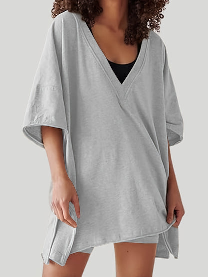 Women'S 2pcs Set Featuring Oversized Biker Shorts And a Reversible