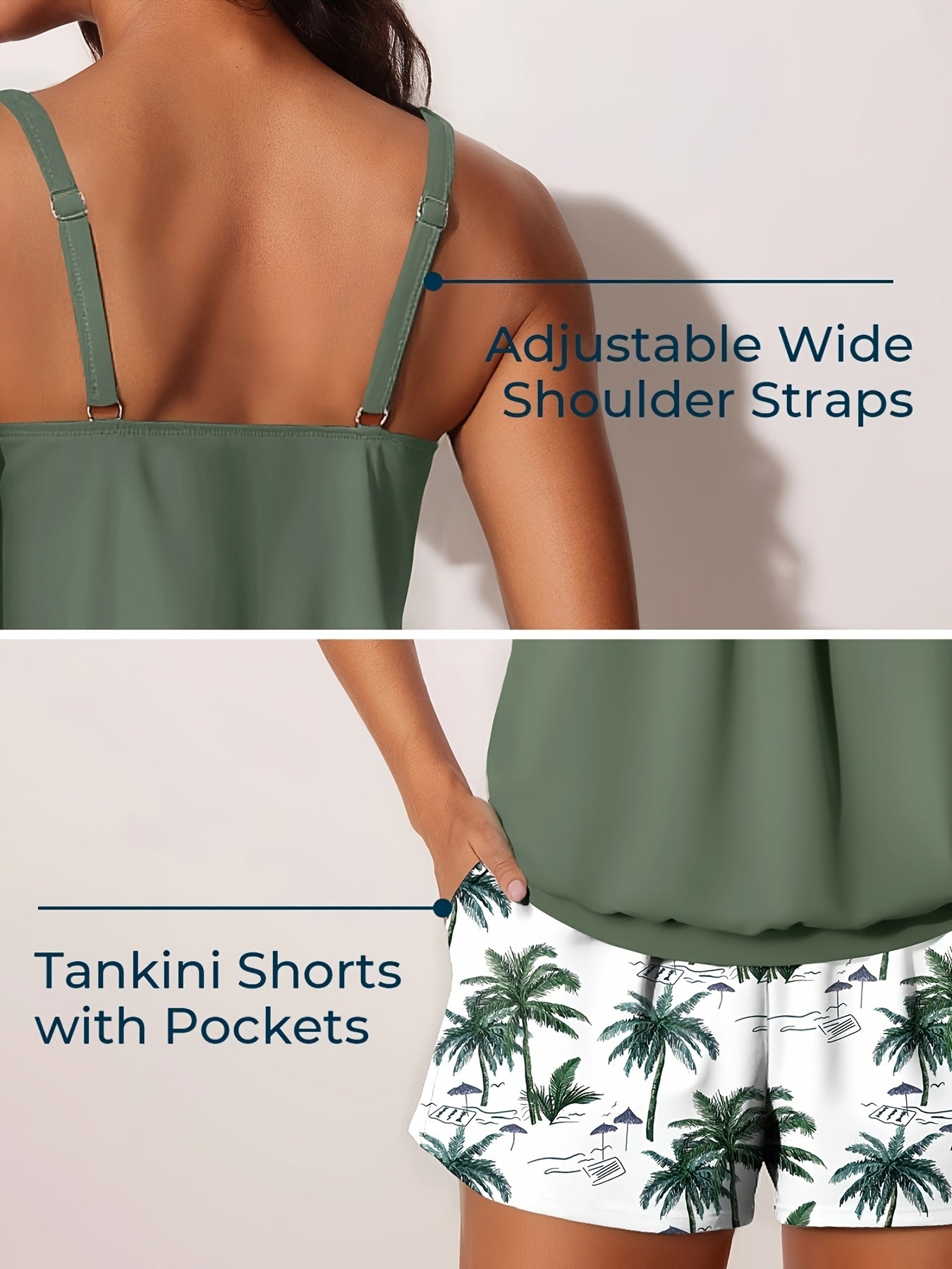Modest Tummy Control Blouson Women'S Tankini Swimsuits Bathing Suits Swim Shorts With Pockets For Beach
