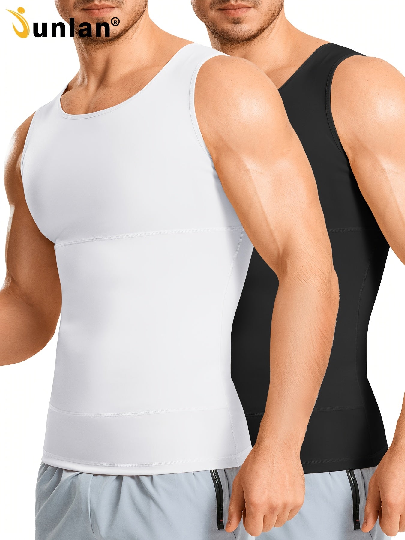 (Set of 2) Men'S Shaping Compression Vest - Designed for Tummy Control, Sweat Absorption, Breathability, Quick-Drying, Four-Way Stretch, Sleeveless, Undershirt, Fitness, Abdominal Support. (Same Style Single Item SPU999137175), Sweat-Resistant