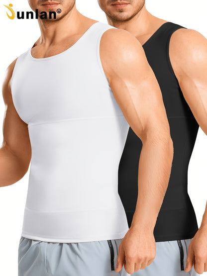 (Set of 2) Men'S Shaping Compression Vest - Designed for Tummy Control, Sweat Absorption, Breathability, Quick-Drying, Four-Way Stretch, Sleeveless, Undershirt, Fitness, Abdominal Support. (Same Style Single Item SPU999137175), Sweat-Resistant