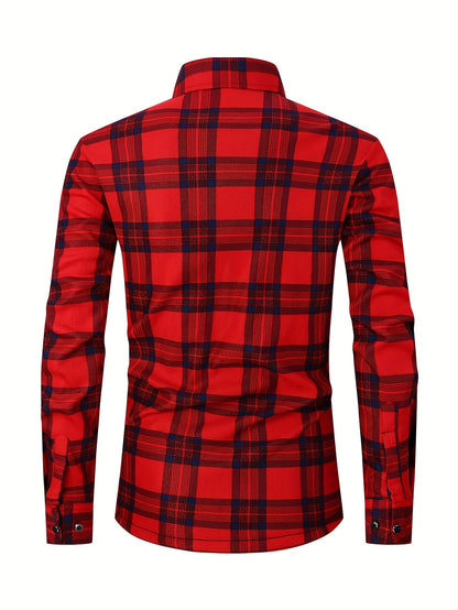 Men'S Heavyweight Long Sleeve Shirt - Thick Winter Jacket with Button Front Placket, Navy Blue & Brown Plaid, Formal & Casual Button-Up Blouse for Office, Outdoor, Everyday - Classic Button-Up Shirt for Men, Winter Jacket, Outdoor Clothing
