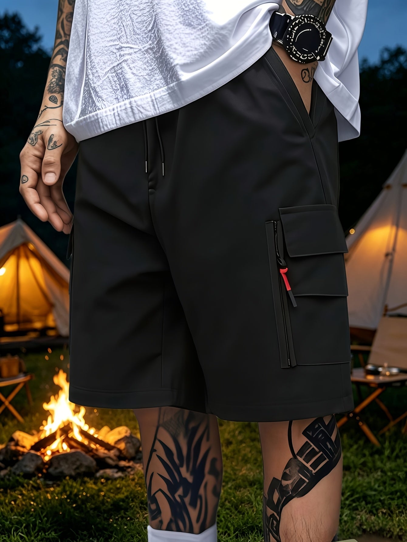 3pcs Loose Casual Cargo Shorts, Lightweight Breathable Quick Dry Fabric, Elastic Drawstring Waist with Multi Functional Pockets; Versatile Knee Length Shorts for Gym Training, Golf, Camping, Hiking And Daily Commute, Perfect for Outdoor, for Teenager