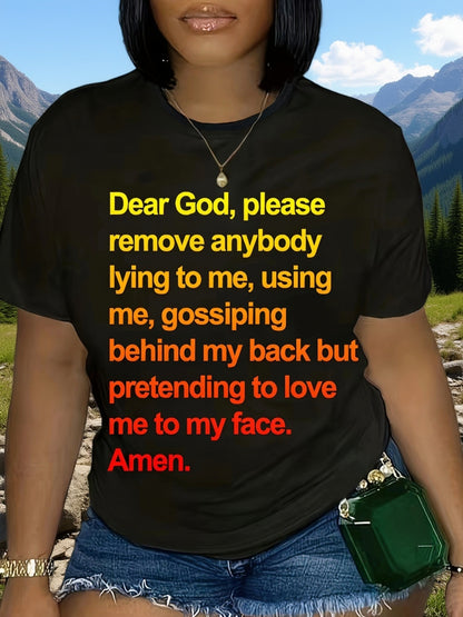 Letter Print T-shirt, Summer and Spring Short Sleeve Round Neck Casual Top, Women's Clothing