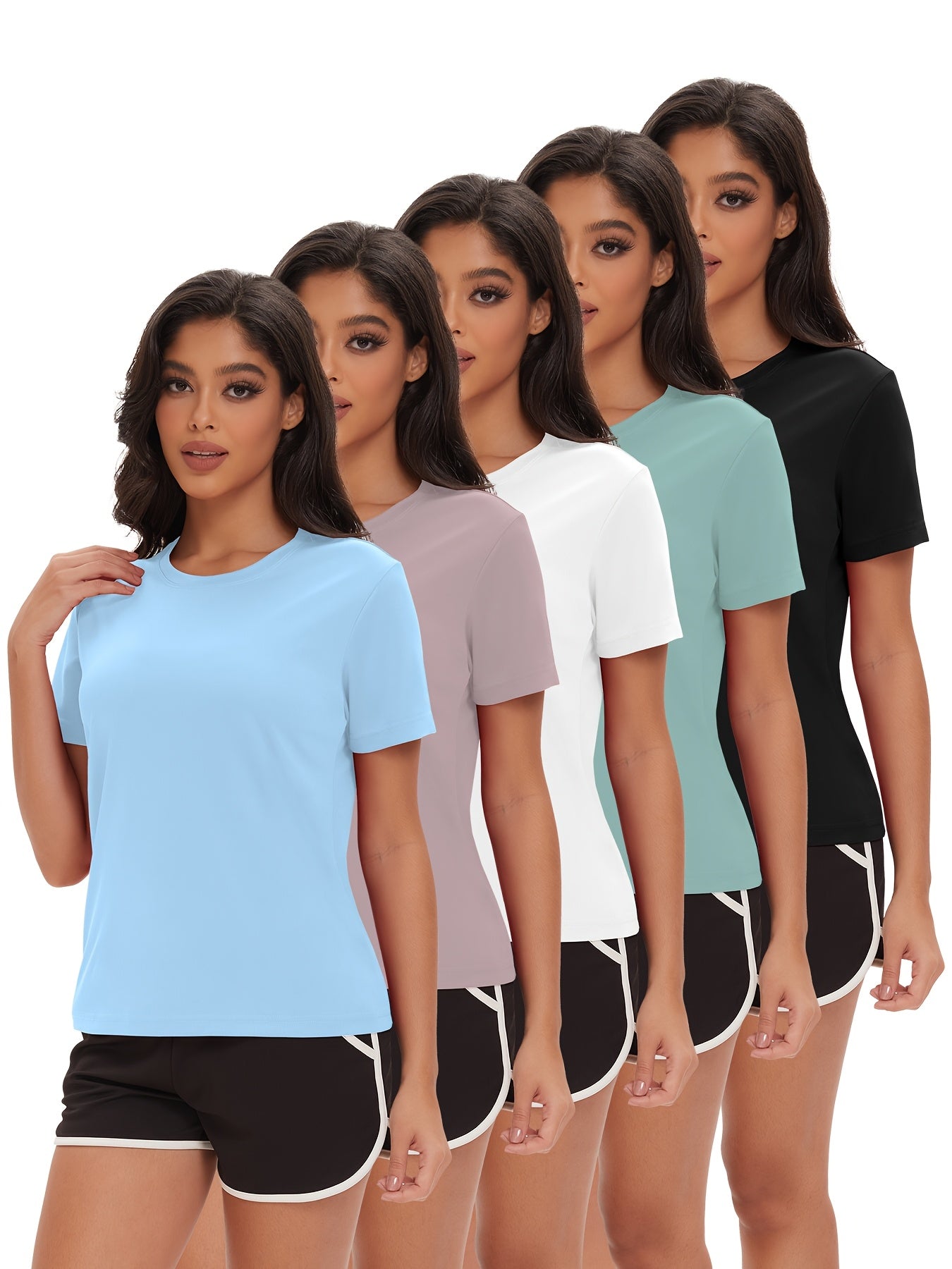 5 Pack Women' Quick-Dry S - Short Sleeve Tees Suitable for,,,, Swimming, & Outdoor, Crew Neck Solid Color Spring/Summer