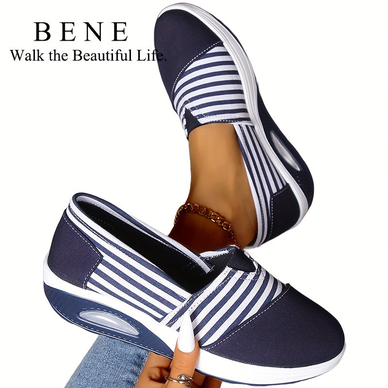 [Striped|Lightweight] Lightweight Low Top Women'S Casual Fashion Sneakers | Striped Fabric Upper, Sole, And Comfort Insole | for All-Season, Women Shoes