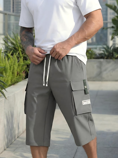 3-Pack-Men'S Cargo Shorts Ripstop Fabric With Multiple Pockets, (Includes Wristband), Adjustable Waist & 3/4 Length For Outdoor Travel, Sports, Casual Wear (Black, Grey, Khaki)