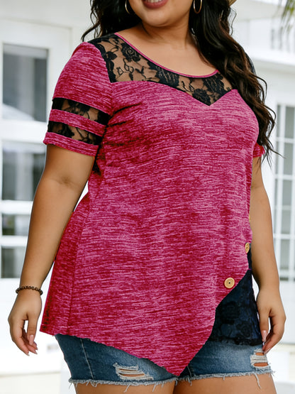 Plus Size - Plus Size - Women'S Plus Size Lace Trim Blouse Tops, Flattering V-Neck Tunic Shirt, Casual Dressy Elegant Tops, Flowy Tunic Top with Lace Sleeves, Comfort Stretch Blouse for Women, Loose Fit Shirt, Sizes XL-5X