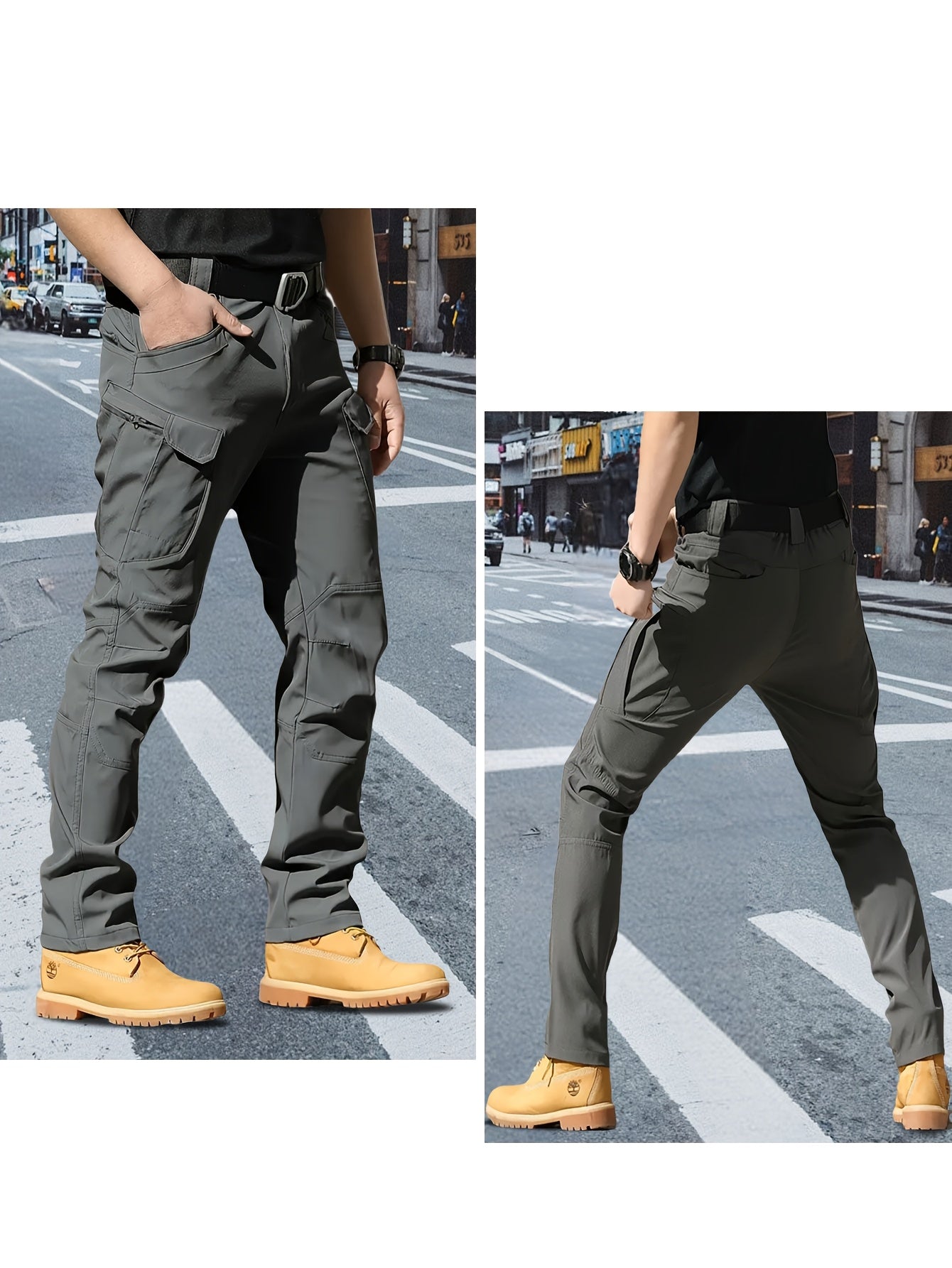 2pcs, Men's Lightweight Tear-resistant Work Hiking Pants with 9 Pockets | Elastic Waist, Non-Elastic Fabric, Solid Color, Ideal for Outdoor Activities Such as Mountaineering, Rock Climbing, Camping, Fishing, Hunting