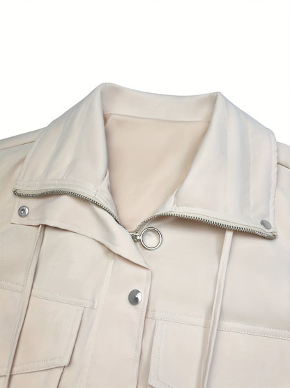 Women'S Cropped Jacket Zip Up Lightweight Oversized Utility Anorak Coat with Pockets
