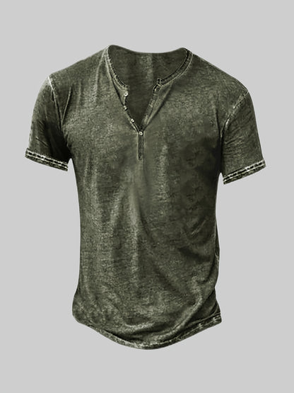 Mens Distressed Henley Shirts Short Sleeve Button T-Shirt Slim Fit Cotton Casual Shirt