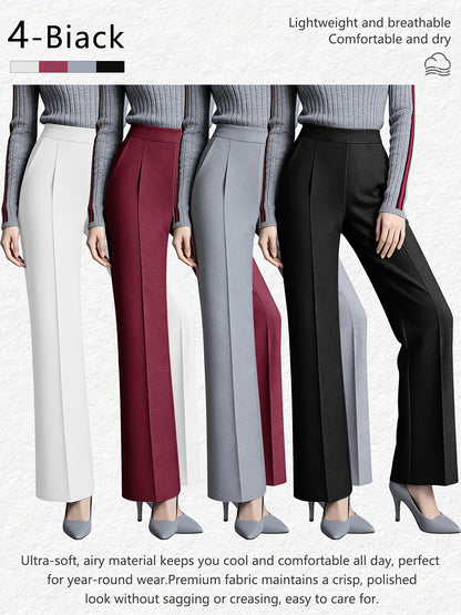 4 Pack, Dress Pants for Women Women'S High Waisted Wide Leg Business Casual Trousers with Pockets, Stretchy Comfortable Work Pants for Office, Commute, Daily Wear, Skin-Friendly Seamless Ladies Straight Leg Pa 4-Way Stretch Women'S Suit Pants