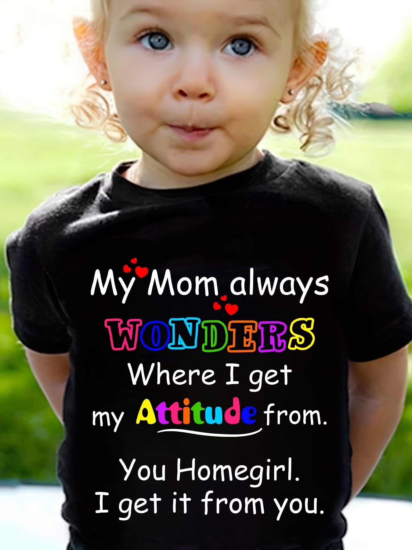 ' 100% Cotton "My Mom Always Wonders..." Letter Print T-Shirt - Cute Short Sleeve Round Neck Top with Asymmetrical Hem, White Casual Casual Attire & Play Outfits, Easy-Care Clothes (1-10 Years)