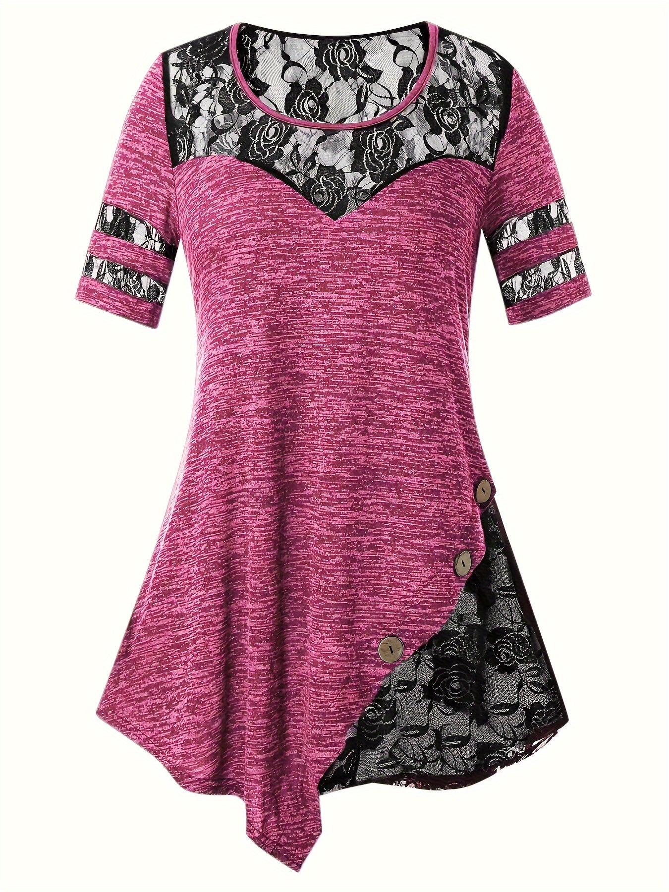Plus Size - Plus Size - Women'S Plus Size Lace Trim Blouse Tops, Flattering V-Neck Tunic Shirt, Casual Dressy Elegant Tops, Flowy Tunic Top with Lace Sleeves, Comfort Stretch Blouse for Women, Loose Fit Shirt, Sizes XL-5X