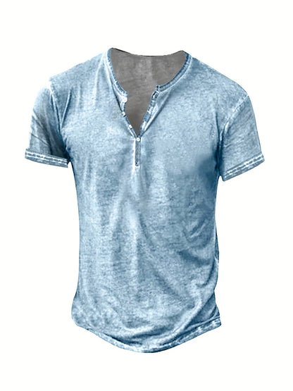 Mens Distressed Henley Shirts Short Sleeve Button T-Shirt Slim Fit Cotton Casual Shirt