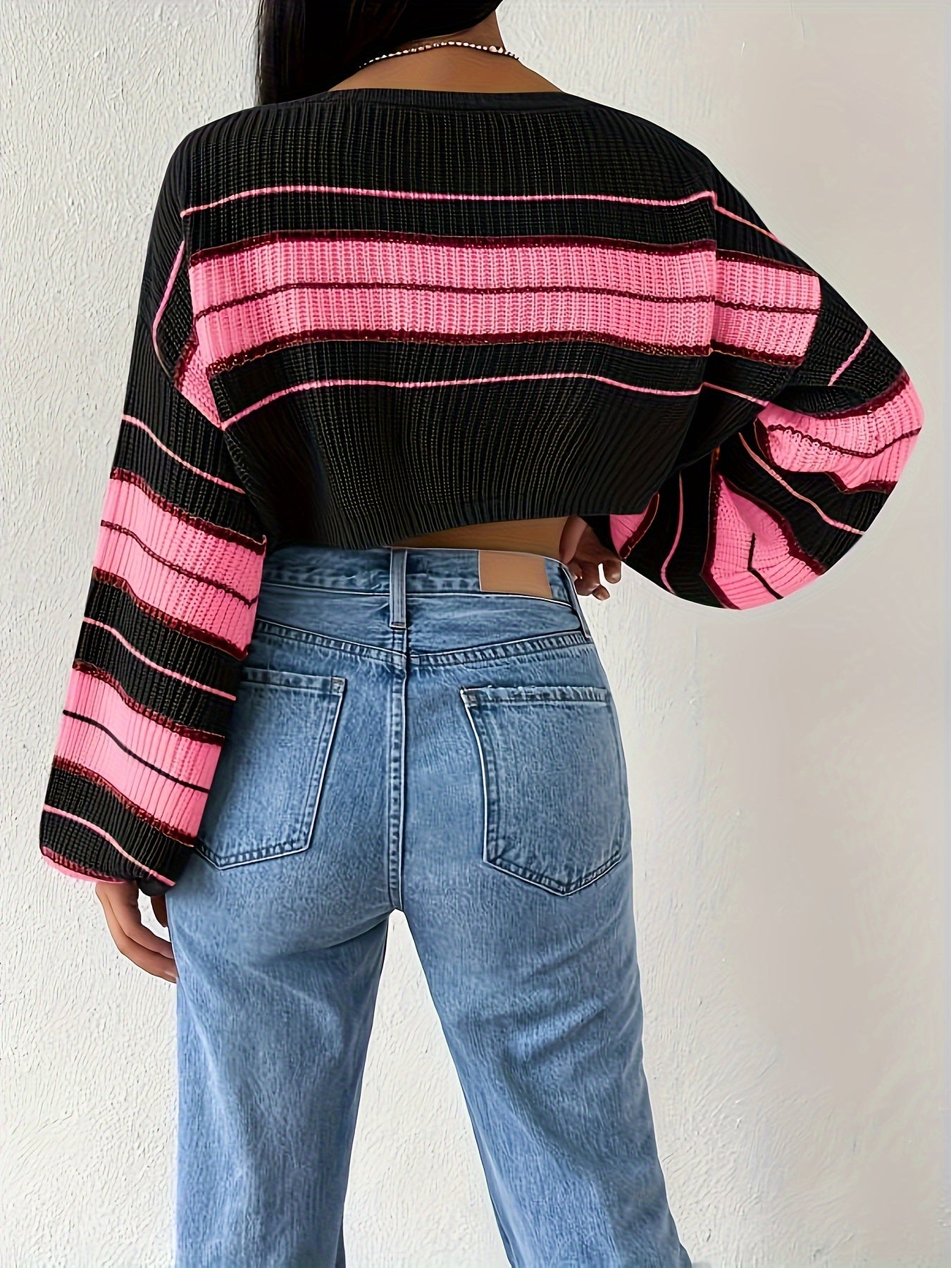 Women'S Long-Sleeved Striped Sweater, Perfect for Spring And Fall, Featuring a Sweet And Spicy Design, Ideal for a Casual Look