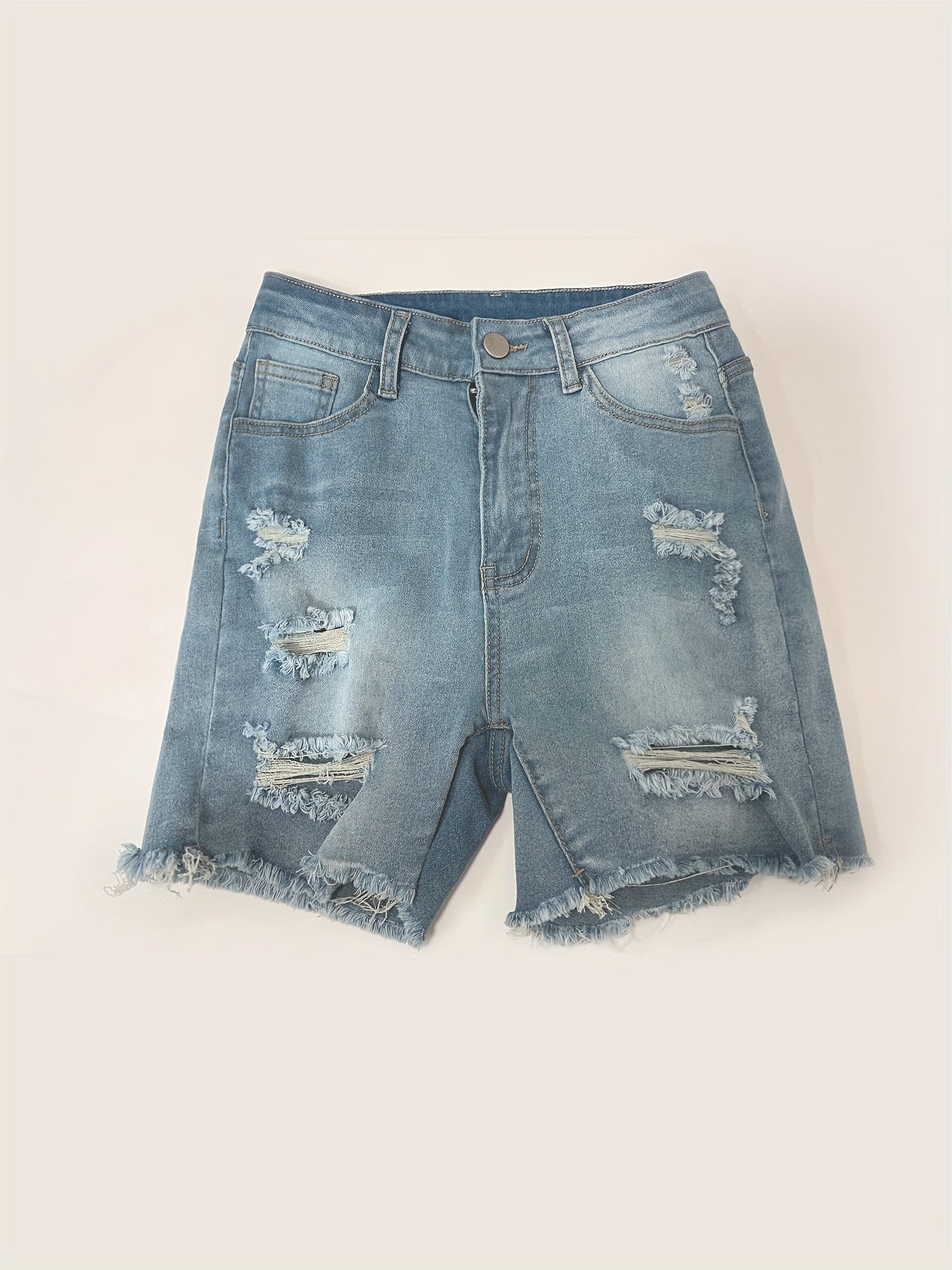 Women'S Fashion Forward Ripped Denim Shorts-Classical Washed Blue, Unprocessed Edge, Super Comfortable Style-Fashion Casual Jeans and Summer Clothing