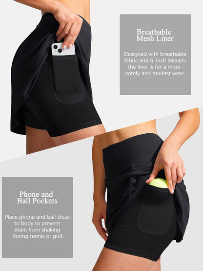 3pcs Women's Athletic Pleated Skirts with Pockets- High Waist, Stretchy Polyester Tennis& Yoga Skort, Machine Washable, Black/White/Gray, Side Tie Detail, Comfort Fit for Lifestyle, Tennis Skirt