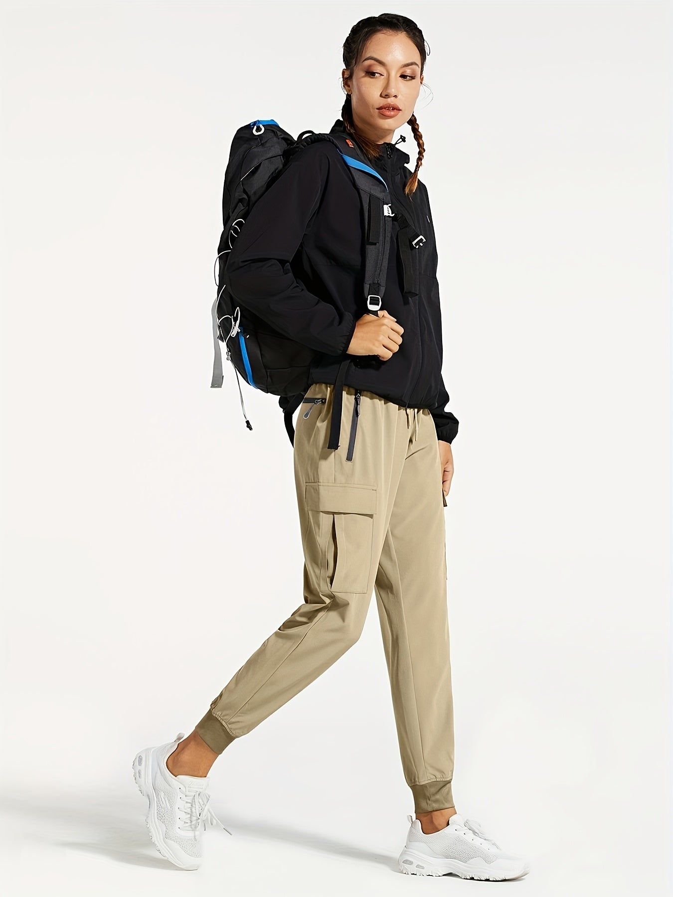 Women'S Cargo Joggers Hiking Pants Lightweight Quick Dry Camping 50+ Zippered Pockets