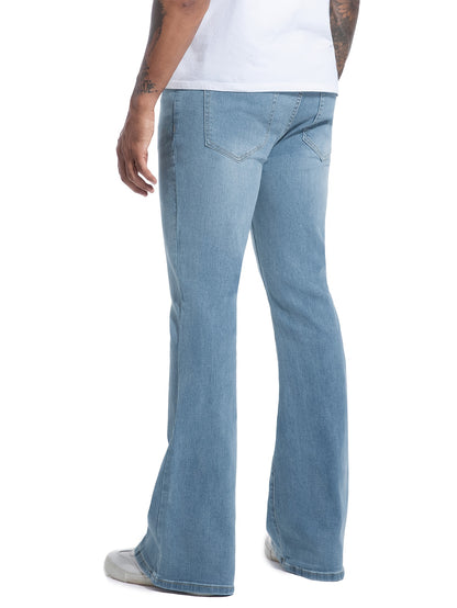 Men's Vintage 70s Retro Bell Bottom Jeans - Wide- Flare Pants with Mid-Stretch Blend, Beltless Suitable for Disco Parties, Night Out & Casual Attire, Machine Washable Mid-Rise Bottoms