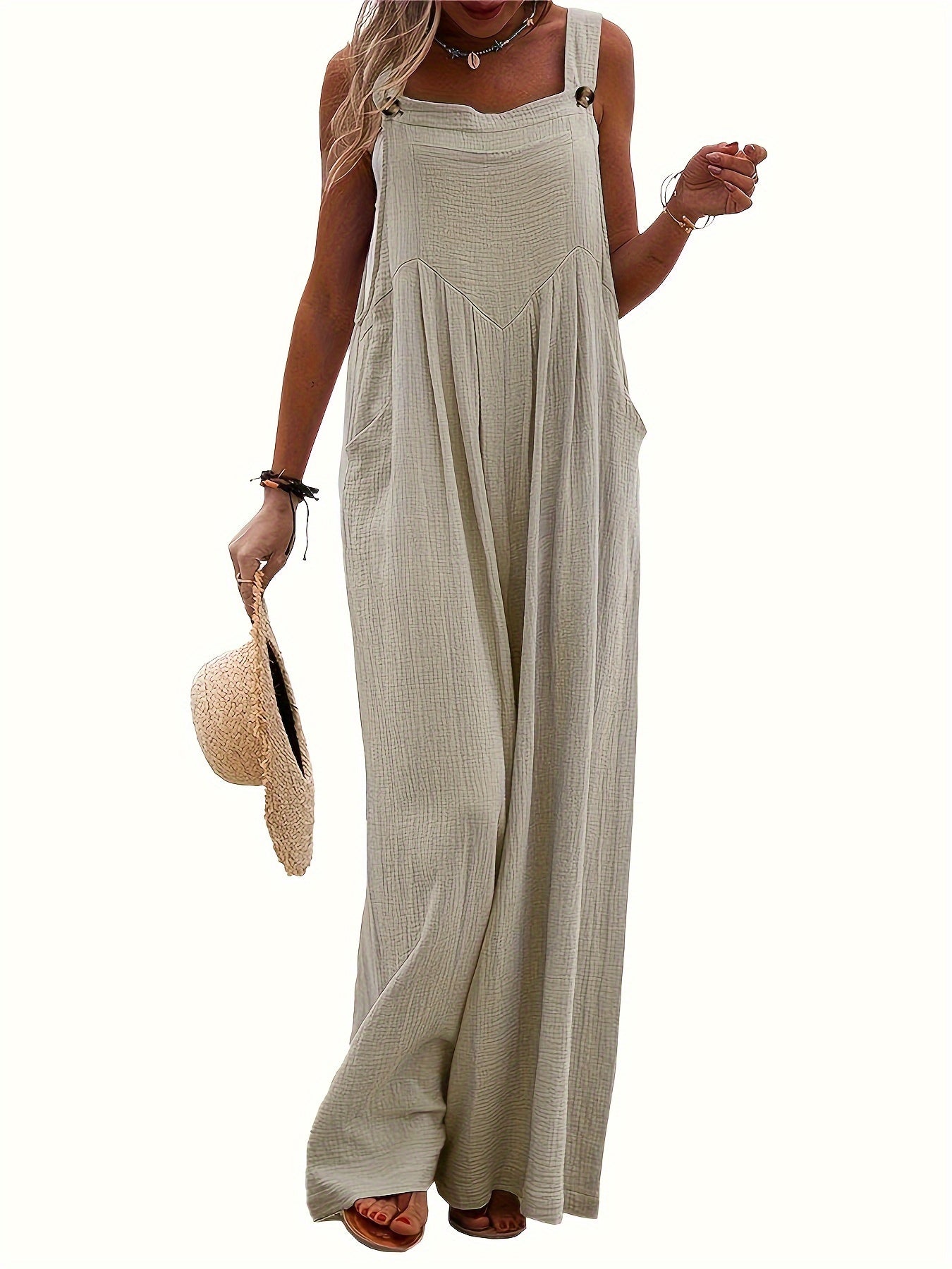 1pc Polyester Women's Sleeveless Cami Jumpsuit Wide Leg Pants, Black Friday/Christmas Wear, Spring/Summer/Fall Casual/Dating, Versatile Machine Washable, Perfect for Summer Vacations, Christmas, Black Friday, Casual Outings, Beach Wear, Parties