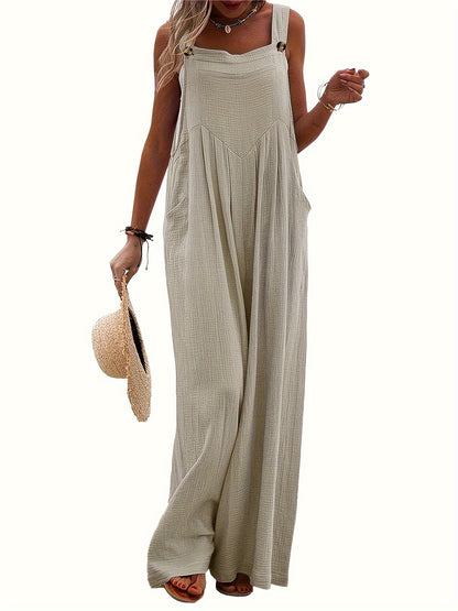 1pc Polyester Women's Sleeveless Cami Jumpsuit Wide Leg Pants, Black Friday/Christmas Wear, Spring/Summer/Fall Casual/Dating, Versatile Machine Washable, Perfect for Summer Vacations, Christmas, Black Friday, Casual Outings, Beach Wear, Parties