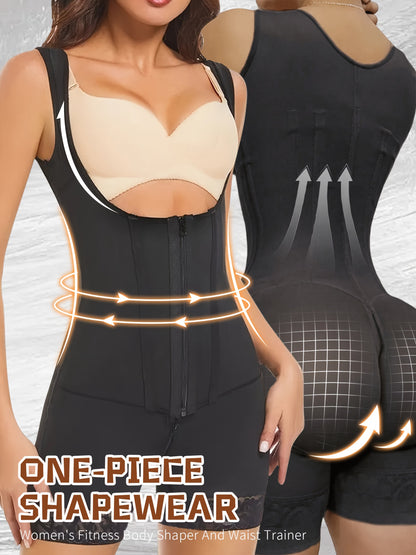 2-in-1 Abdominal Control Shaper Women's Solid Color Body Shaper Dress Pants, Steel Bone Waist Trainer Tummy Control Butt Lifting Pants, Mesh Splice Corset Pants 1pc