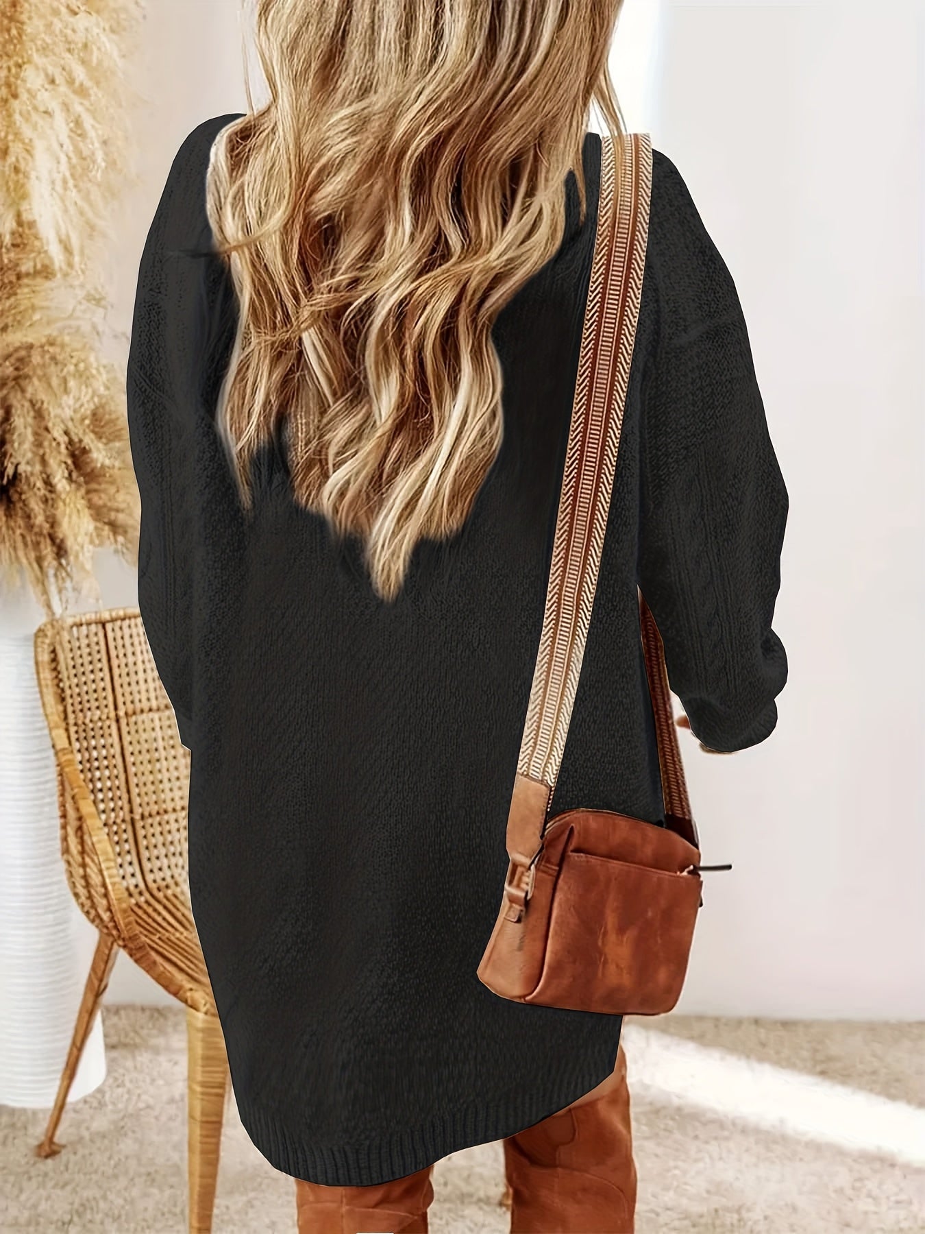 Plus Size, Beige Cable Sweater Dress - Oversized Slouchy Mid-Length Dress with Drop Shoulder, Cozy Winter Dress for Fall/Winter, Beige Cable Pattern Pullover, Elegant Casual to Dressy Wear