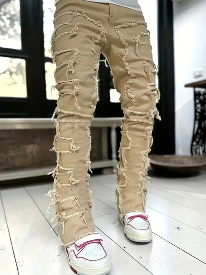 Teen Patchwork Ripped Jeans - Retro Street Slim Fit