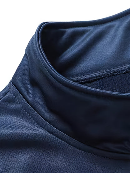 Men'S Casual Sporty Zip-Up Jacket And Joggers Set - Striped, Polyester, Spring/Fall Collection