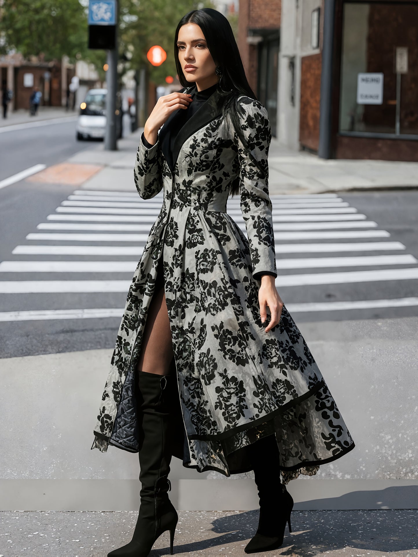 2025  Beauty Autumn and Winter Lace Patchwork Jacket Vintage Long Trench Coat Women, casual and comfortable, machine washable