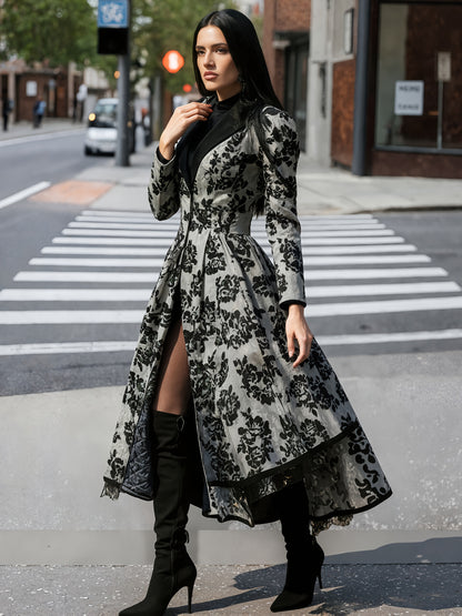 2025  Beauty Autumn and Winter Lace Patchwork Jacket Vintage Long Trench Coat Women, casual and comfortable, machine washable