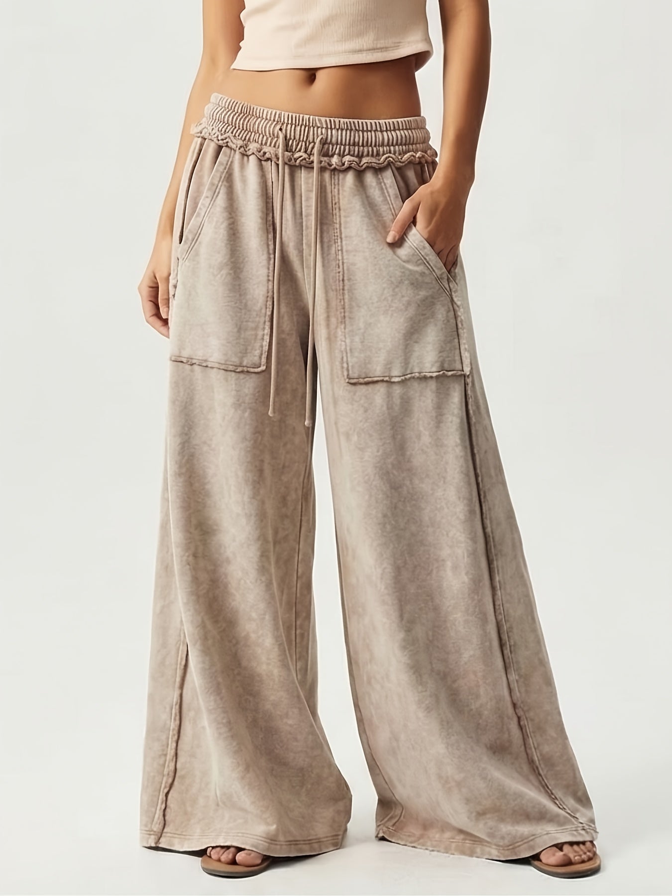 BOHO Ladies' Casual Patchwork Color Loose Wide-Leg Washed Pants