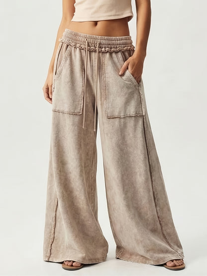 BOHO Ladies' Casual Patchwork Color Loose Wide-Leg Washed Pants