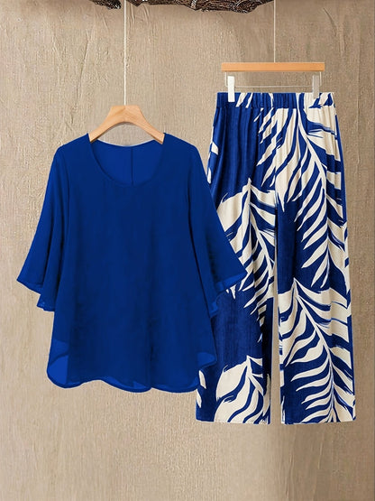 Women's Two-Piece Pants Set - Graphic Print Casual Look 6981