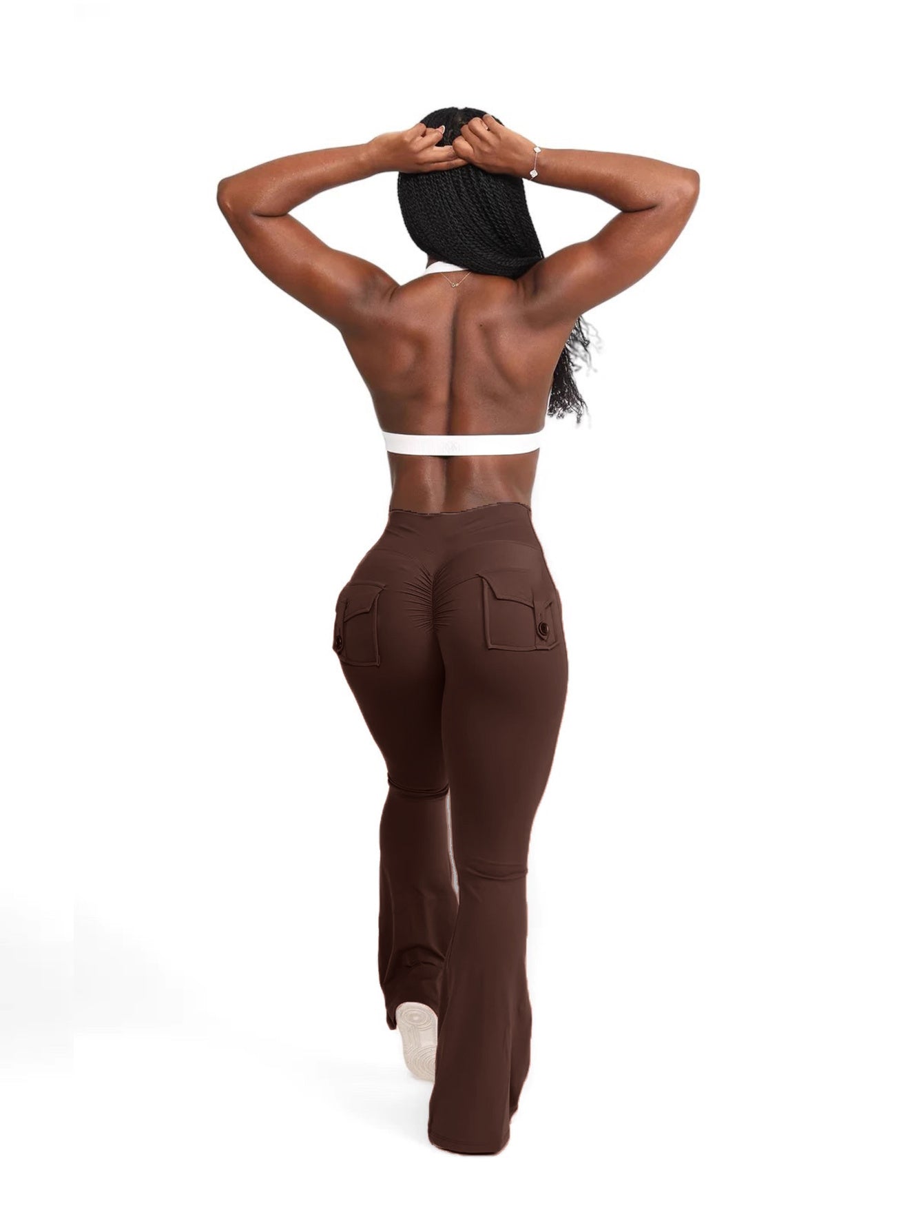 FOEIERAA 1pc Fashion Workwear Style Flare Pants, Women's Casual Flare Pants, High-Waist Pocket Joggers, Workwear Style Peach Butt Yoga Pants, Quick-Dry Tummy Control Butt Lifting Sexy Long Pants, Flare Leggings