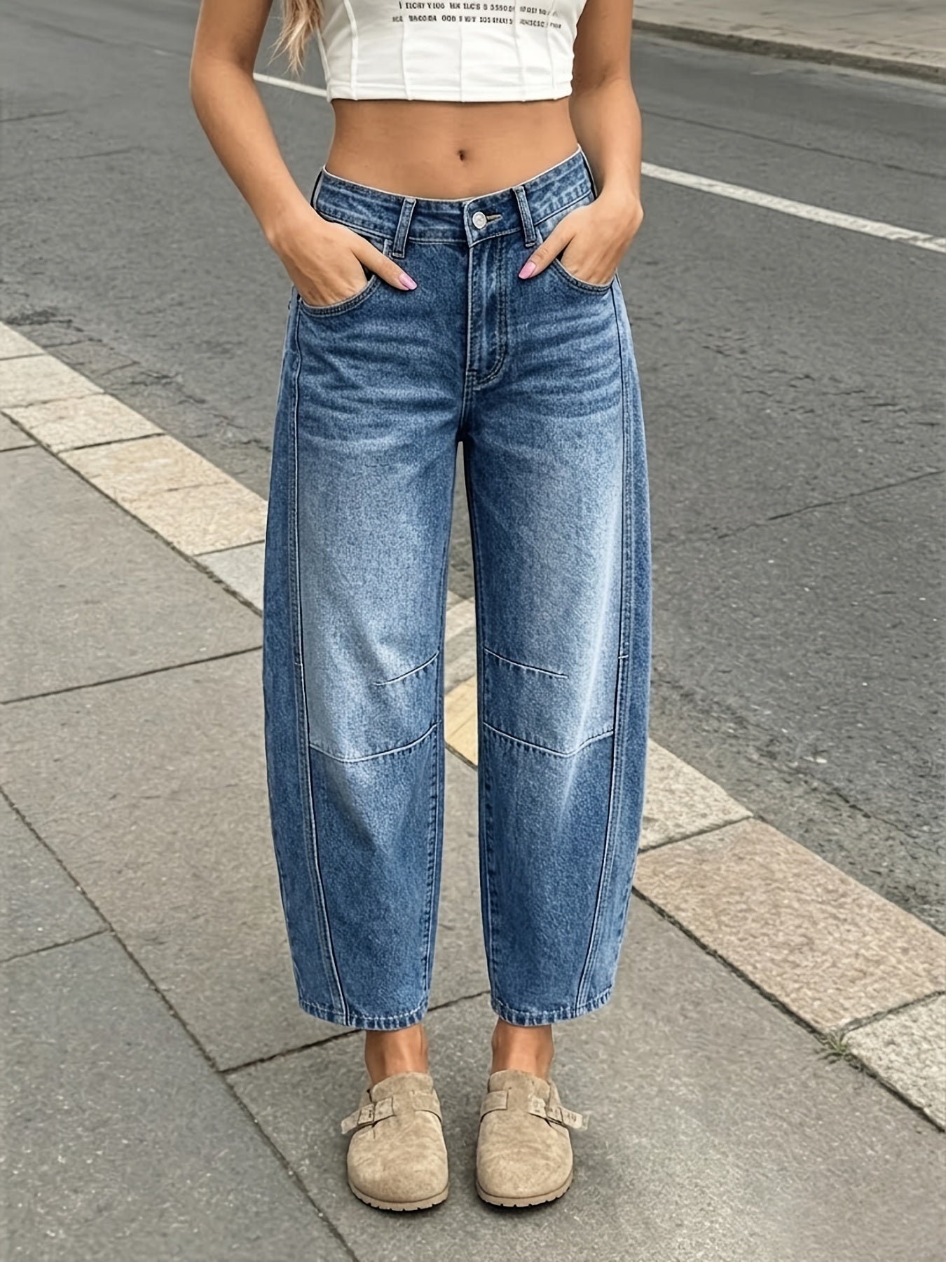 [Loose Women's Jeans] 25AW Women's Back Elastic Waist Loose Straight-Leg Washed Jeans, Loose Sword Wide-Leg Jeans, Loose Drape Dad Pants, Loose Curved Women's Loose Casual Denim Jeans, Mid-Rise Elastic Waist Non-Stretch Fabric Harem Fit Jeans, Women's Non