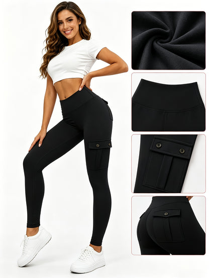 5 Pack Womens High Waist Yoga Leggings 4 Button Large Pockets Tummy Control Slim Fit 4 Way Stretch Soft Breathable Non Restrictive Sports Workout Leggings Great Value Multipack for Gym Running Training Daily Wear Fast Local Warehouse Delivery