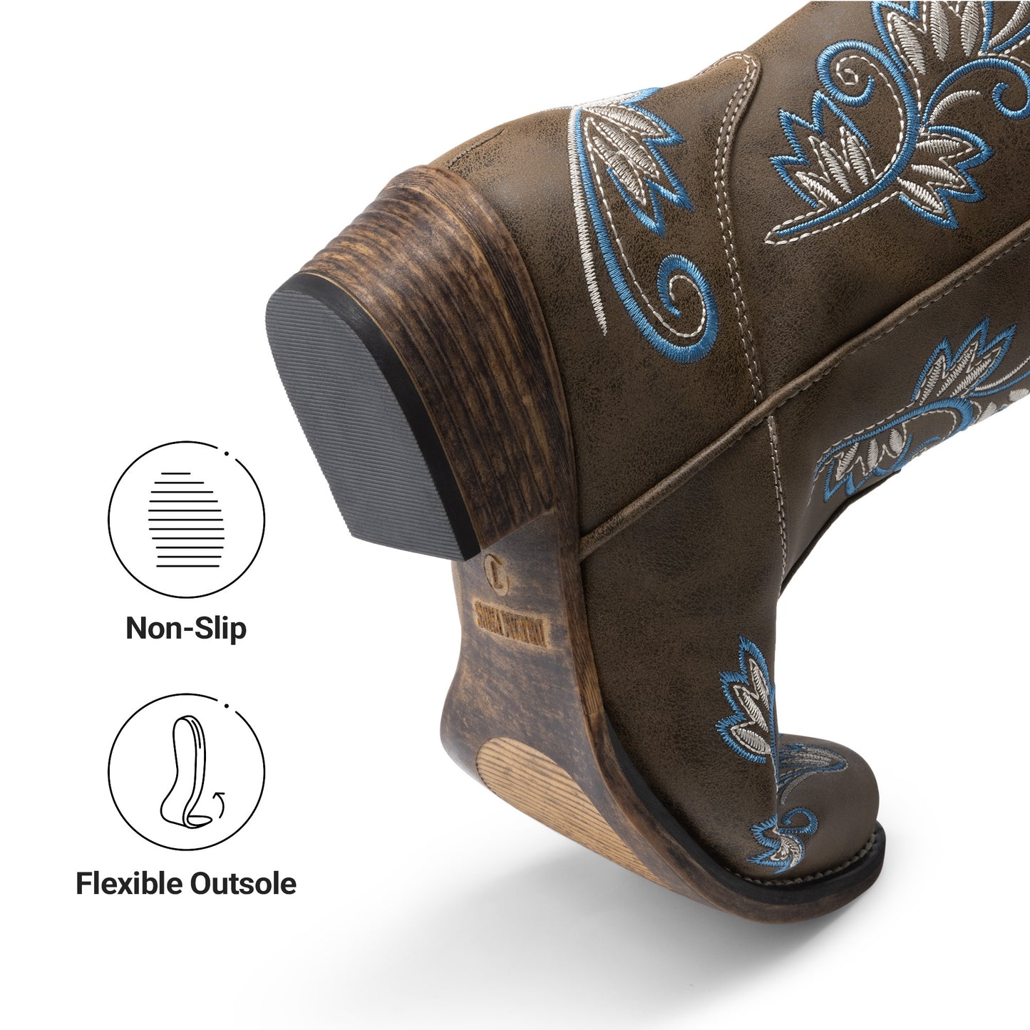 DREAM PAIRS Women's Cowboy Cowgirl Western Mid Calf Boots Square Toe Embroidered Stitched Pull On Country Boots with Low Chunky Heel