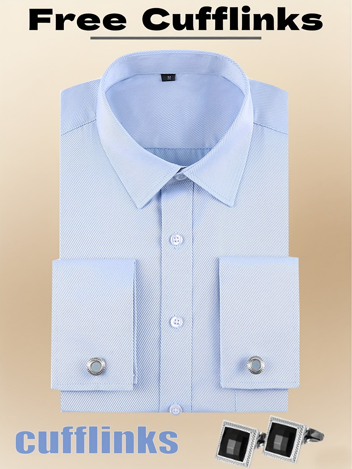 2025 New Men'S French Shirt Double-Barrel Sleeve Business Formal with Premium Cufflinks, Wedding Banquet Office Elegant Slim Fit