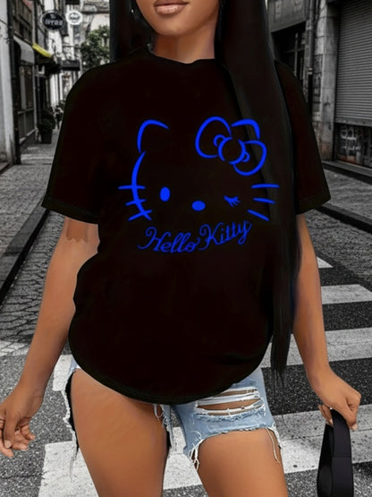 Sanrio Hello Kitty Big Face Cartoon Cute Print T-shirt | Beach Vacation Clothes for Women Summer Fashion Top, Casual Style, Short Sleeve, Perfect for Daily Commuting, Same Style for Men and Women 2025 Summer Short