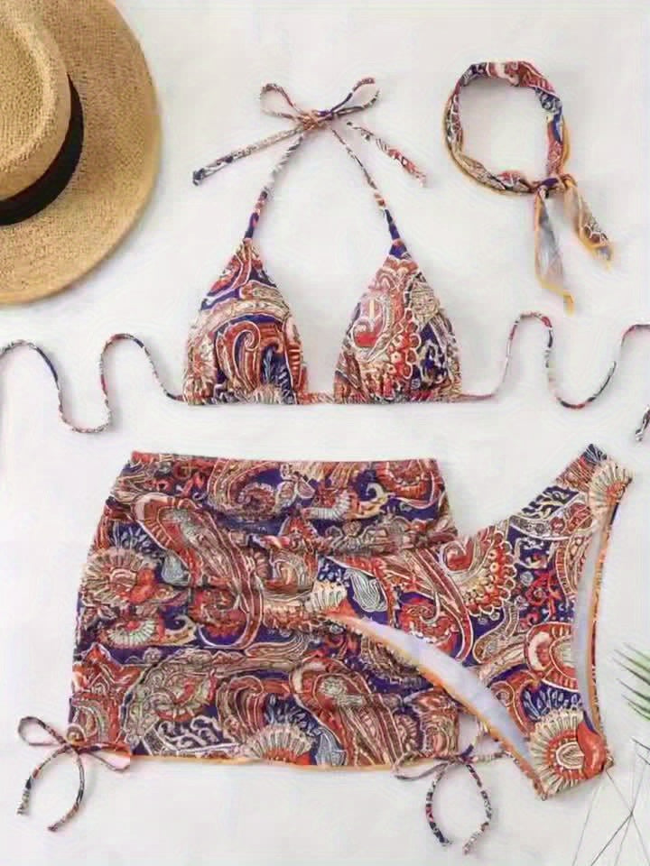 Three-piece Women's Bikini Set with Headscarf
