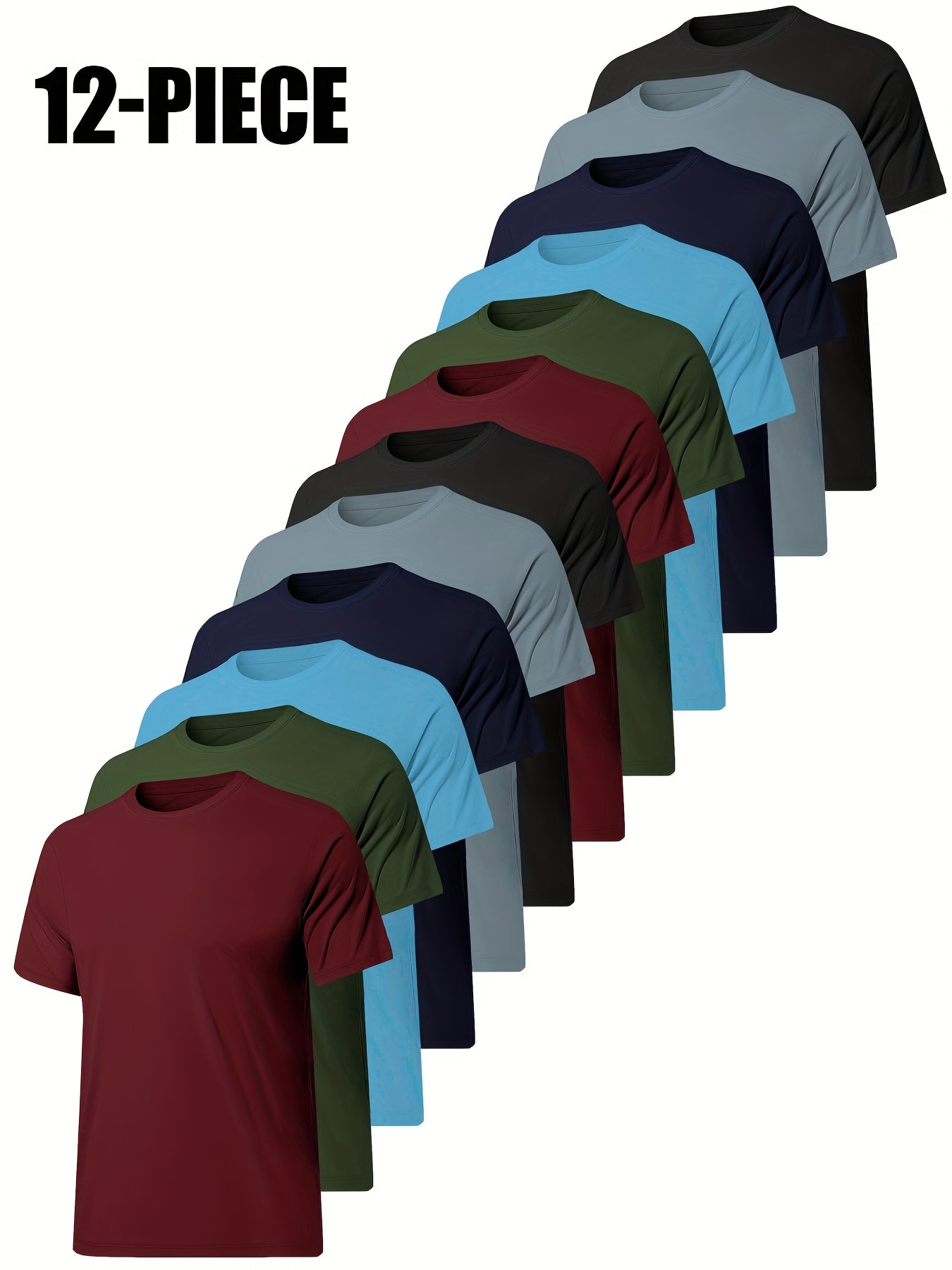 Kinglaman 12 Pack Workout Shirts for Men Short Sleeve Athletic Active Tops Quick Dry Crew Neck T Shirt for Running