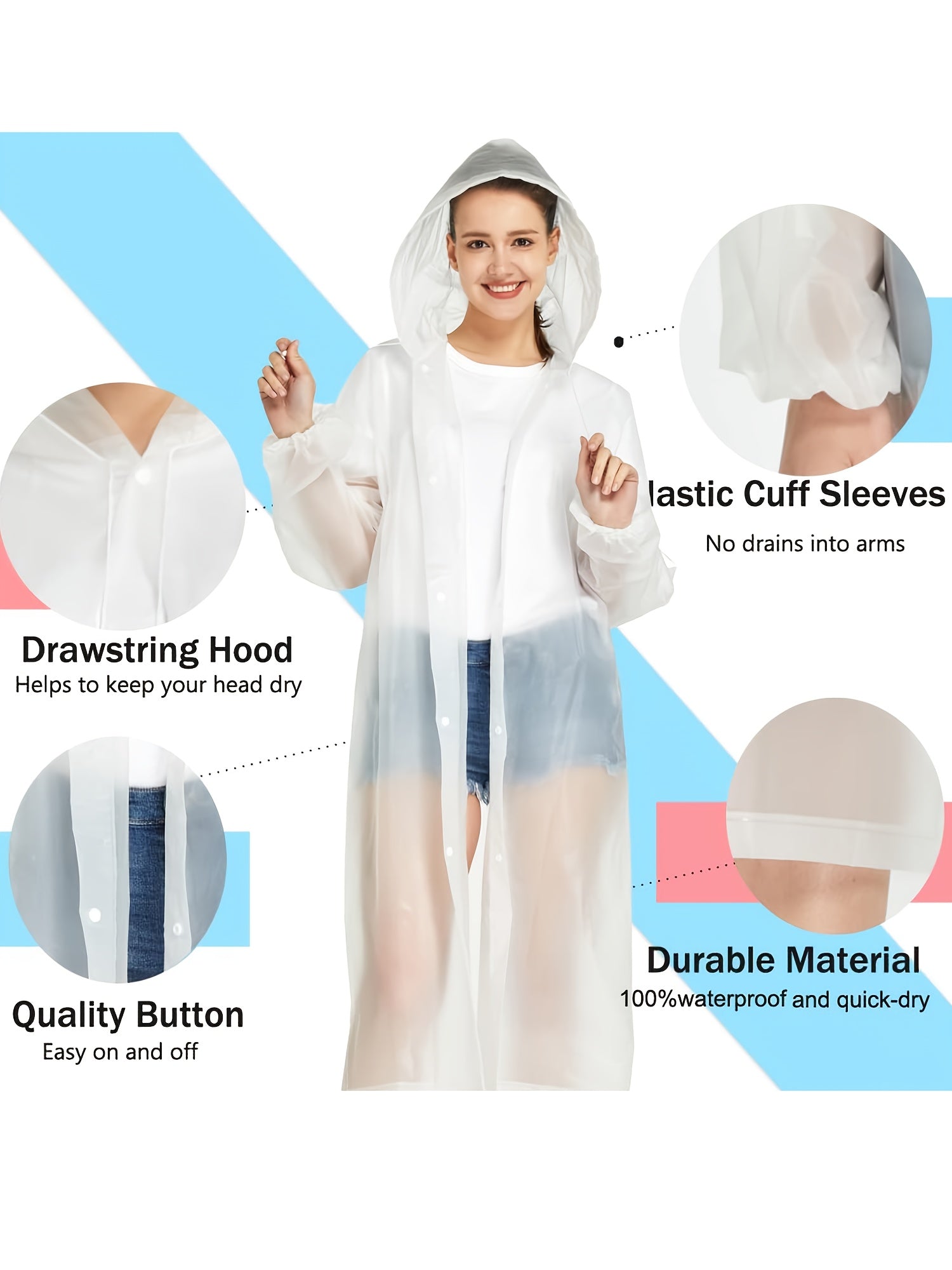 4pcs Reusable Adults Rain Ponchos Portable Raincoats For Women Men With Hood For - product view 4
