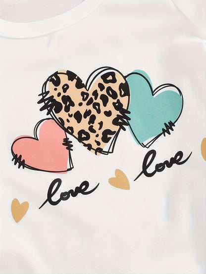 Directional Development of Spring And Summer New Cute Love Letter Printed Short Sleeve Shorts Three-Piece Set, for Outdoor