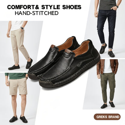 GREKS New Hand-Stitched Men's Outdoor Casual Shoe Slip-On Flat Shoe Spring Low-Cut Breathable Plus Size Loafers