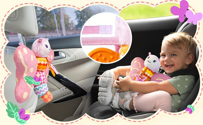 Baby Plush Pink & Blue Butterfly Toy, Sensory Toy with Hanging Ring, Squeak, Rattle, Ruffle Wings, Suitable for Baby's Months Tummy Time Toy, Valentine's Day Gifts Christmas Gift, Halloween Gift, Birthday Gift