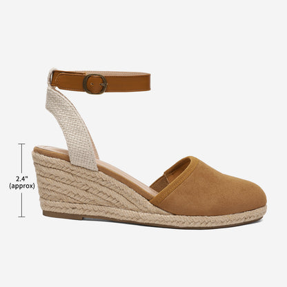 Women's Ankle Strap Closed Toe Espadrille Wedge Heels Sandals, Versatile and Stylish for weddings, shopping, dating, with wrap dresses, jeans, skirts, shorts, jumpsuits, for formal or casual occasions