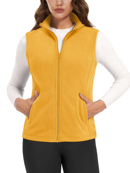Women'S Fleece Zip Vest Lightweight Warm Sleeveless Jacket Stand Up Collar Windproof Soft Outerwear Vest with 4 Pockets Elastic Armholes for Camping Riding Office Outdoor Party Spring Fall Winter
