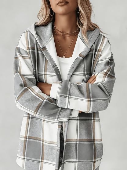 Summer Women'S Retro Checkered Hooded Jacket - Button Long Sleeve, Lightweight And Breathable Layered All Year Round Suitable for Casual And Daily Wear, Women'S Clothing Sportswear Women'S Top Suitable for Women'S Hot Wear